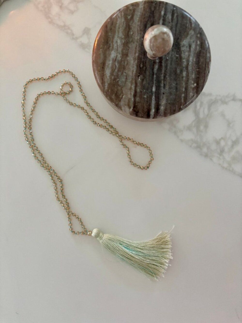 Crystal Tassel Necklace Aqua Gold Boho Statement Jewelry